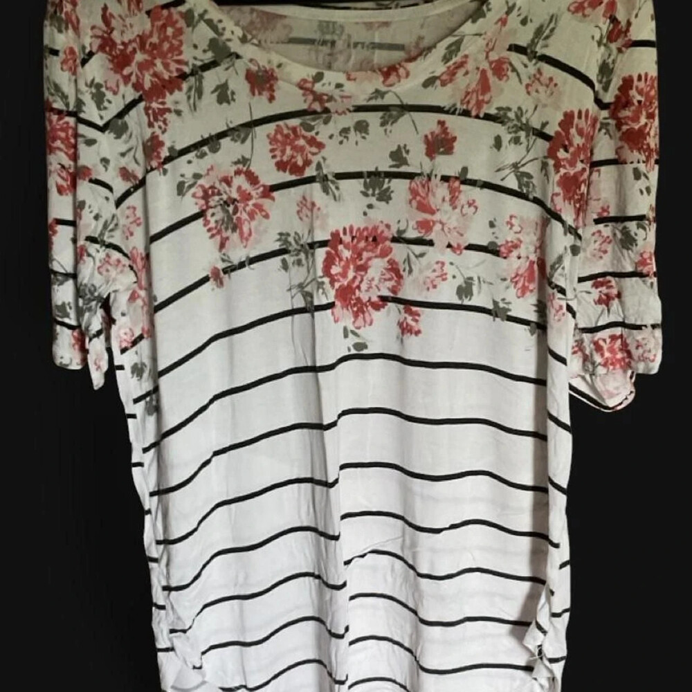 Aria Floral Striped Short Sleeve Knit Top